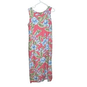 La Cabana 1990s Aloha Dress Womens Large Pink Tropical Floral Hawaiian Maxi
